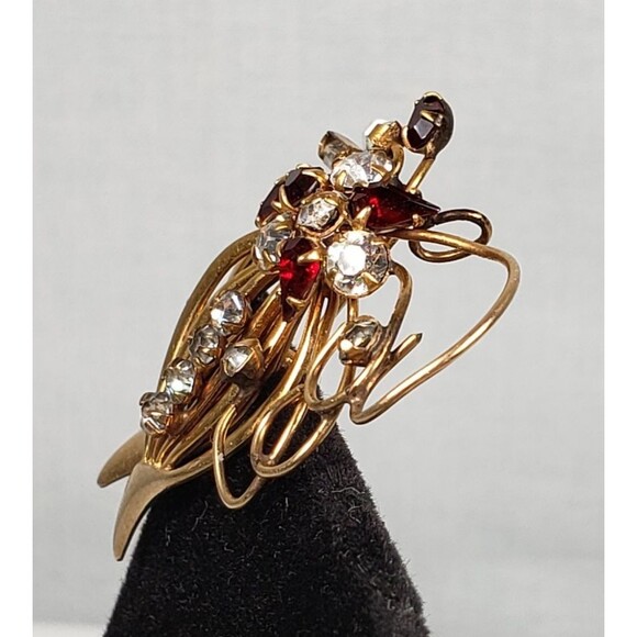 Vintage Red & White Crystal Rhinestone Flower 1/20 10Kt GF Brooch Pendant - Picture 8 of 16